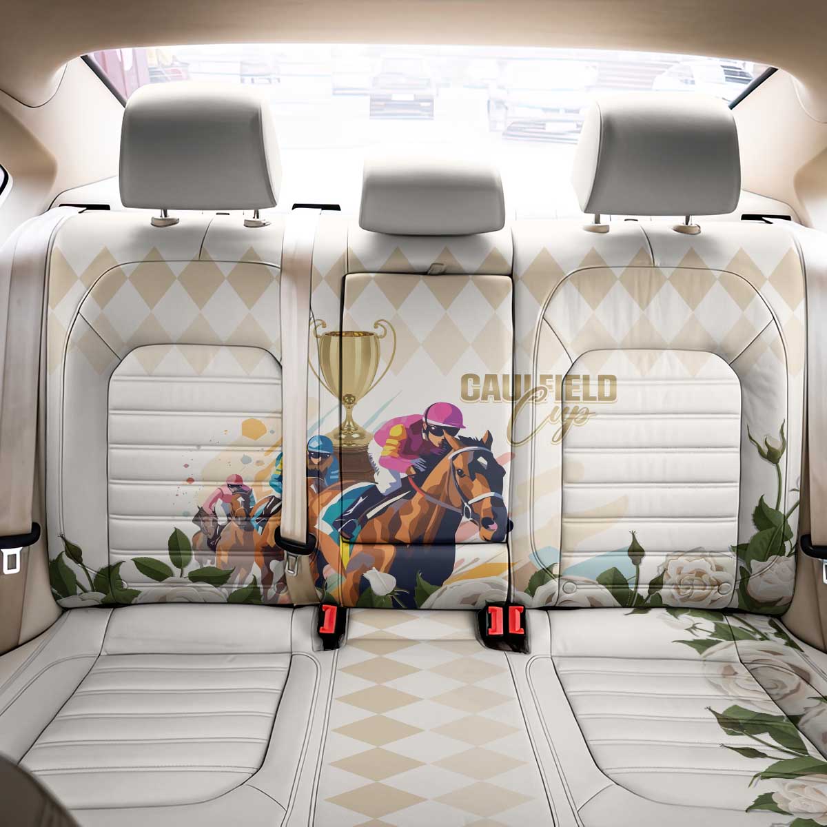 Australia Cup Caulfield Horse Racing Back Car Seat Cover Champion Trophy Mix White Roses - Aussie Hoodie