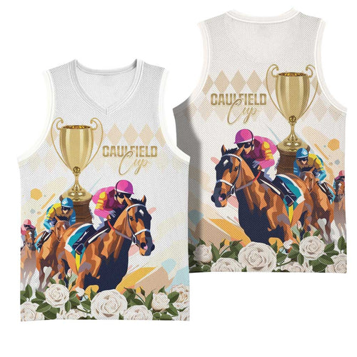 Australia Cup Caulfield Horse Racing Basketball Jersey Champion Trophy Mix White Roses - Aussie Hoodie