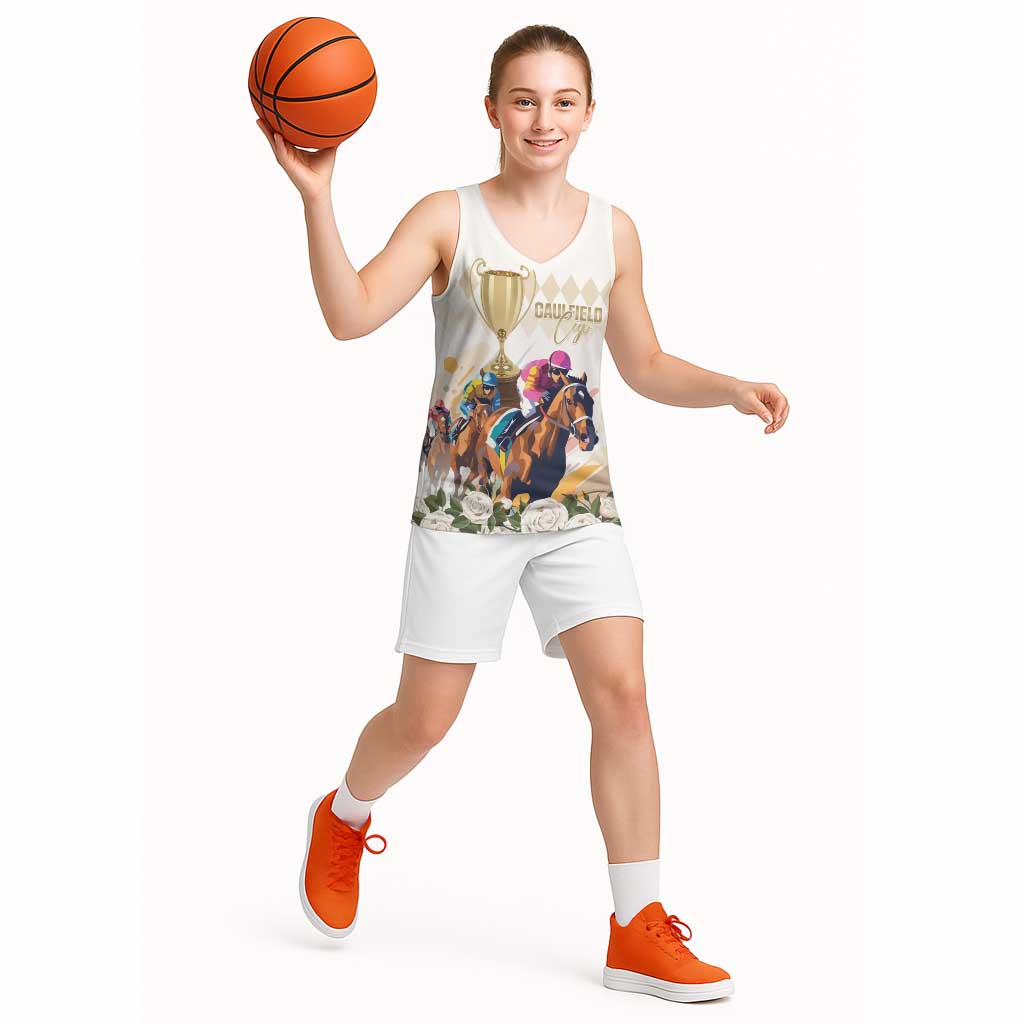 Australia Cup Caulfield Horse Racing Basketball Jersey Champion Trophy Mix White Roses - Aussie Hoodie