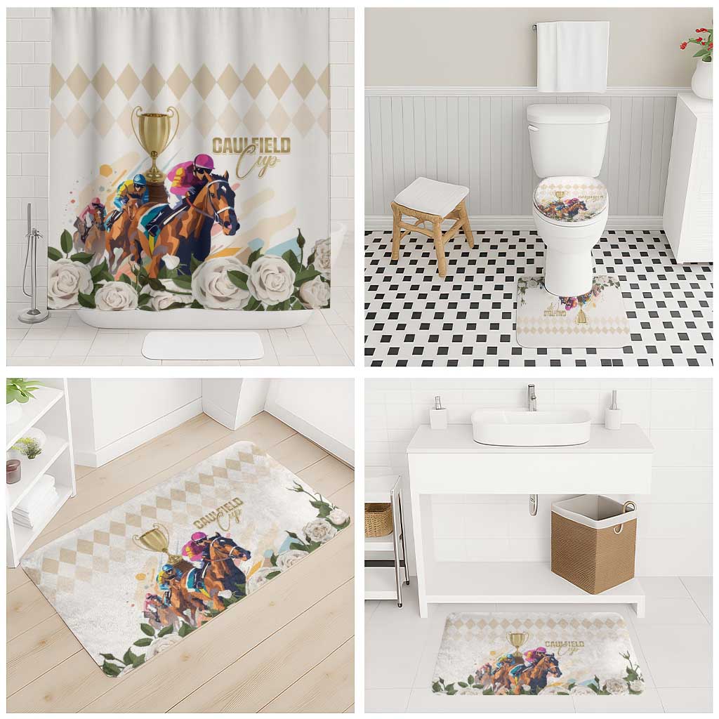 Australia Cup Caulfield Horse Racing Bathroom Set Champion Trophy Mix White Roses - Aussie Hoodie