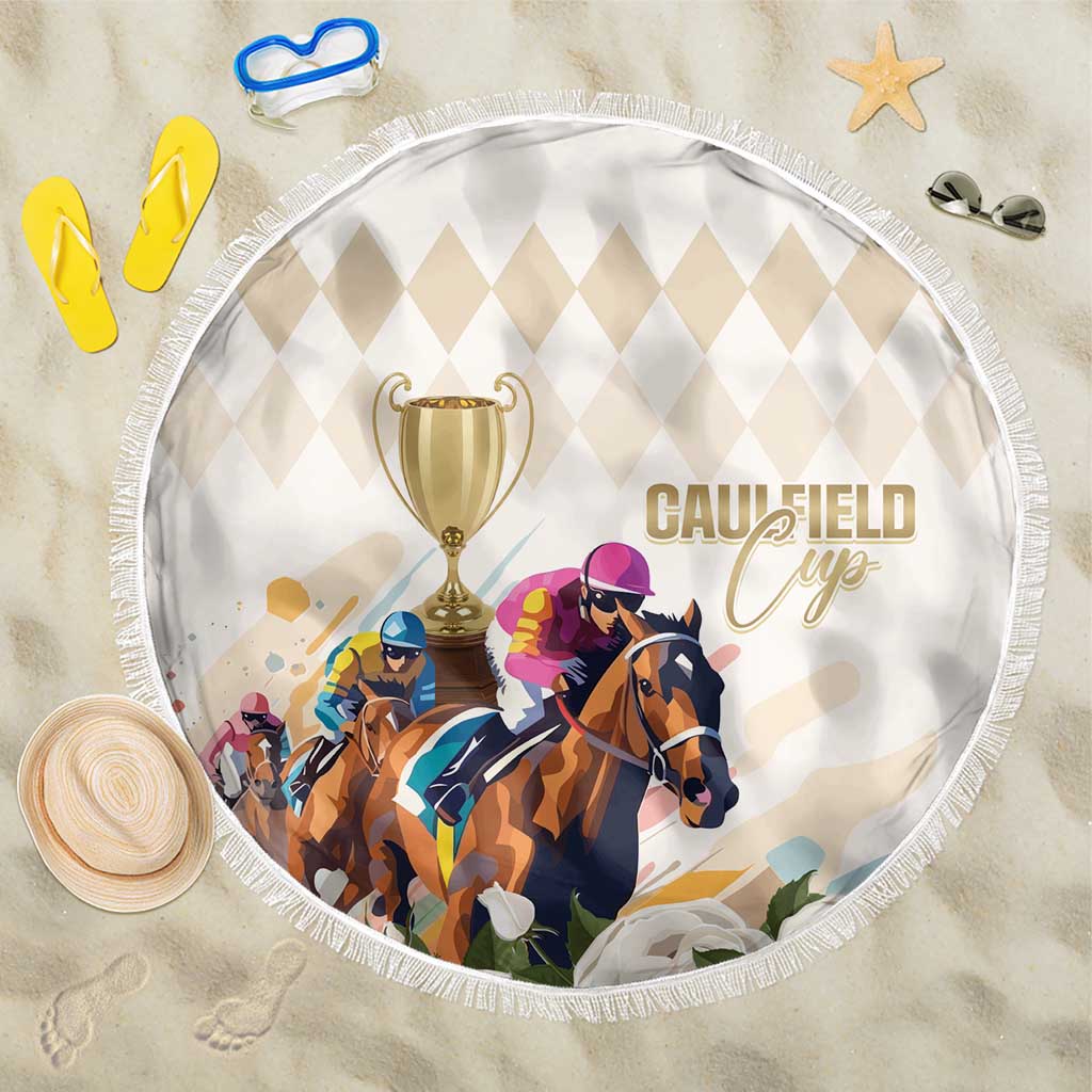 Australia Cup Caulfield Horse Racing Beach Blanket Champion Trophy Mix White Roses - Aussie Hoodie
