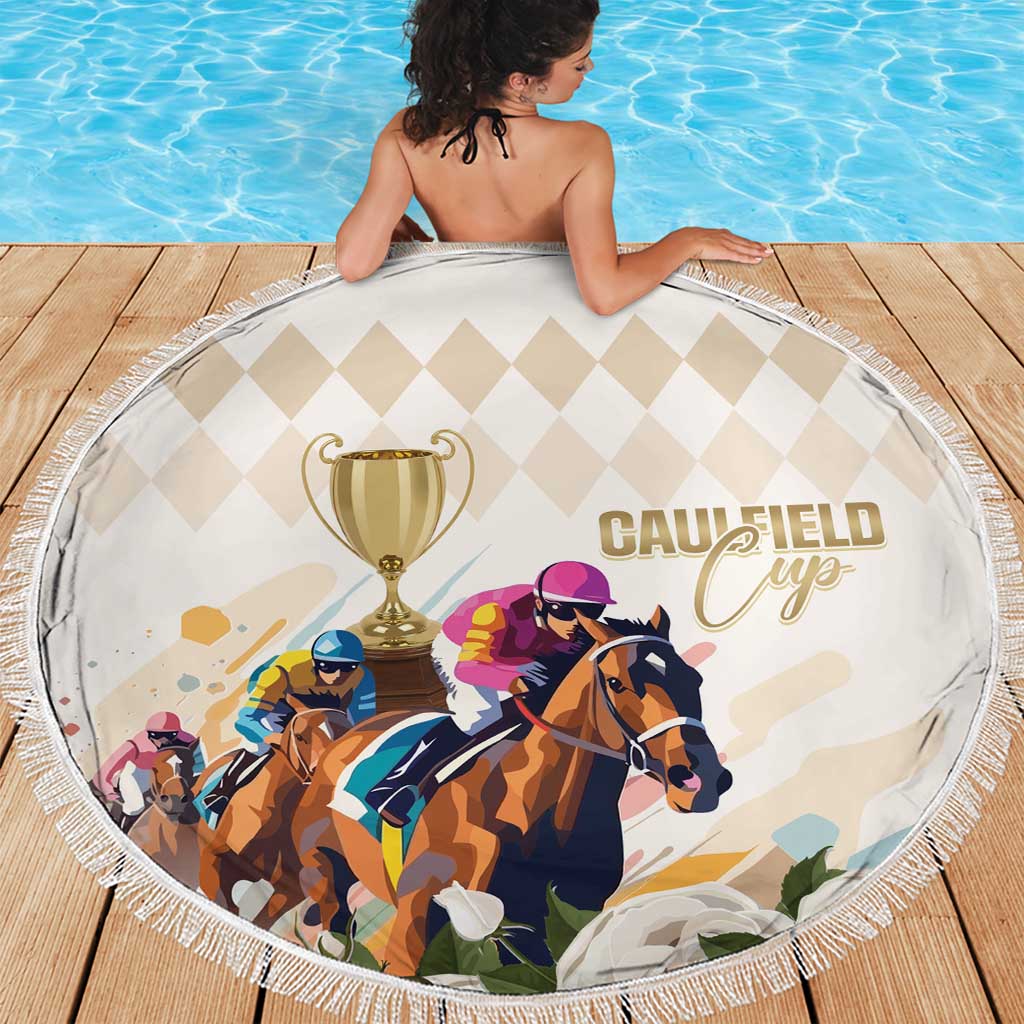 Australia Cup Caulfield Horse Racing Beach Blanket Champion Trophy Mix White Roses - Aussie Hoodie