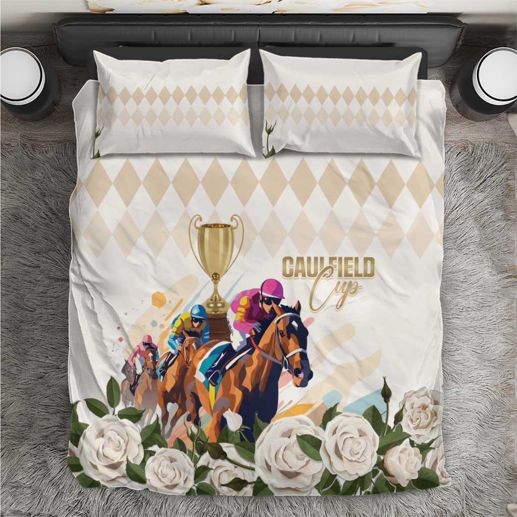 Australia Cup Caulfield Horse Racing Bedding Set Champion Trophy Mix White Roses - Aussie Hoodie