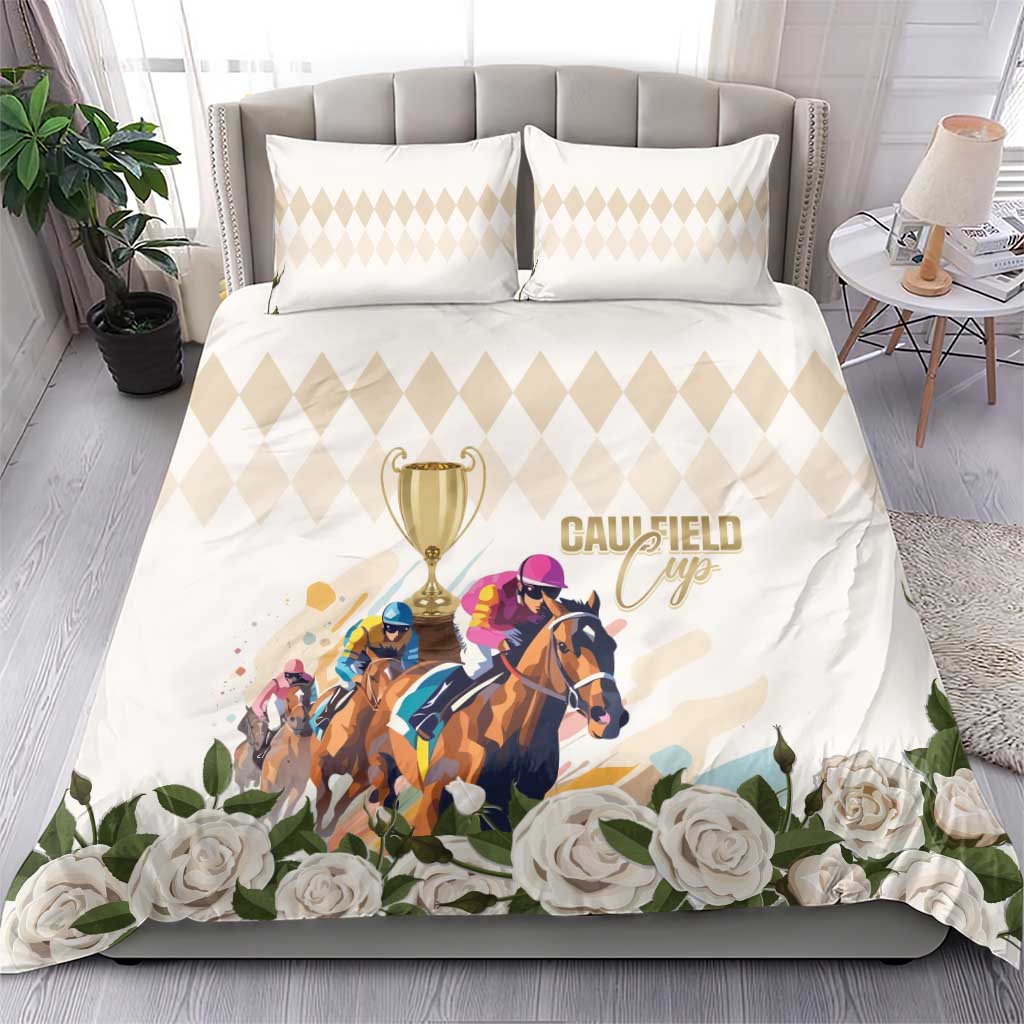 Australia Cup Caulfield Horse Racing Bedding Set Champion Trophy Mix White Roses - Aussie Hoodie