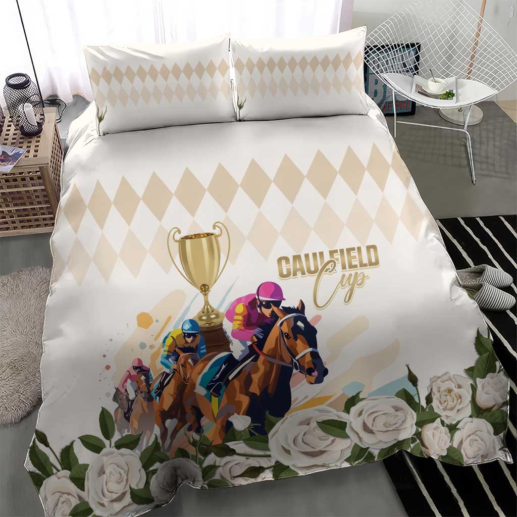 Australia Cup Caulfield Horse Racing Bedding Set Champion Trophy Mix White Roses - Aussie Hoodie