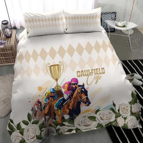 Australia Cup Caulfield Horse Racing Bedding Set Champion Trophy Mix White Roses - Aussie Hoodie