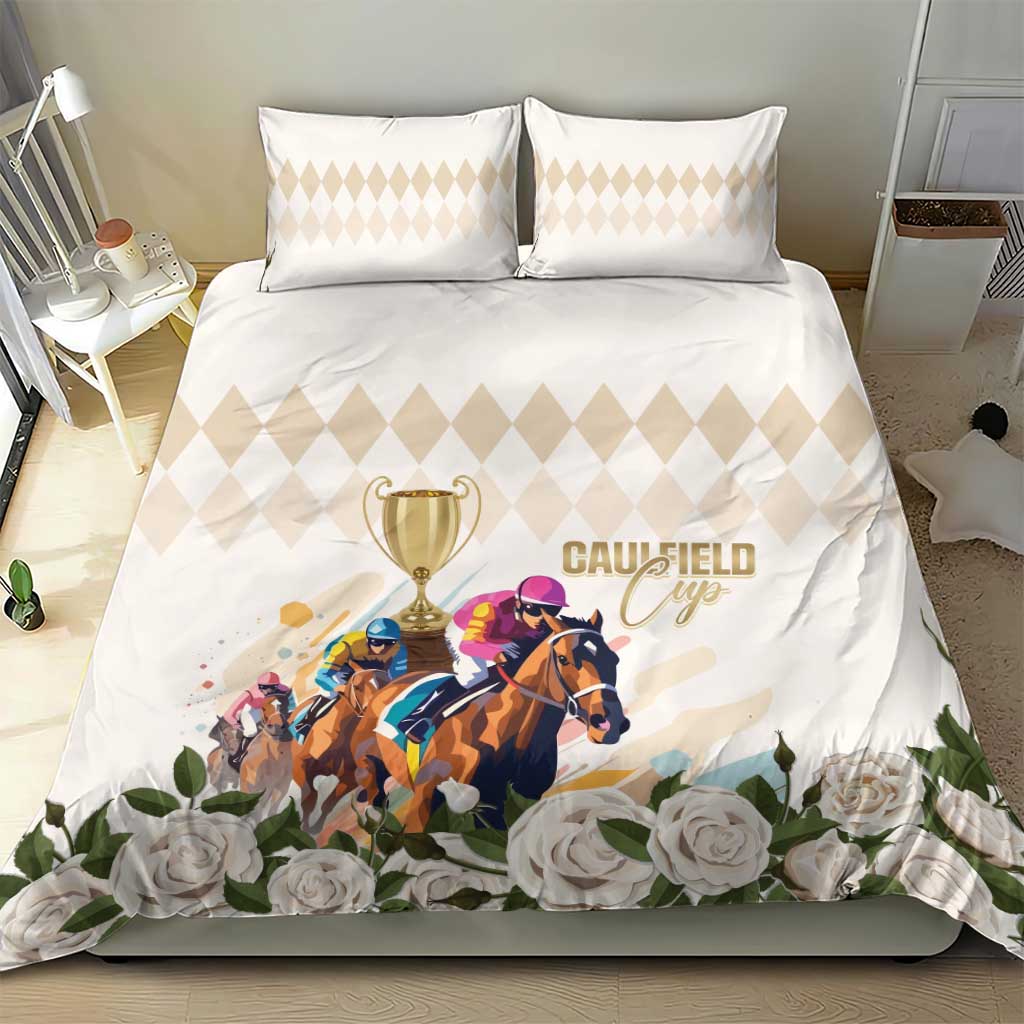 Australia Cup Caulfield Horse Racing Bedding Set Champion Trophy Mix White Roses - Aussie Hoodie