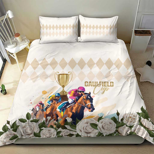 Australia Cup Caulfield Horse Racing Bedding Set Champion Trophy Mix White Roses - Aussie Hoodie