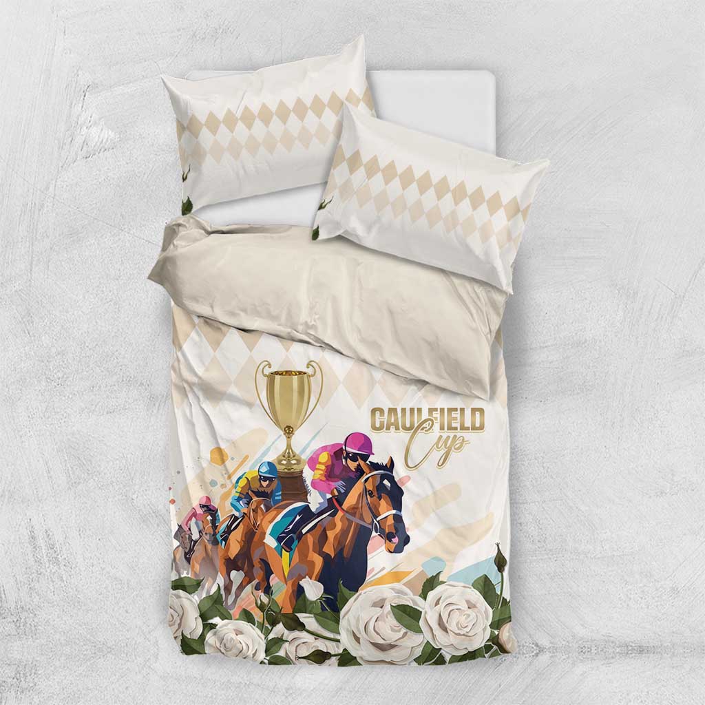 Australia Cup Caulfield Horse Racing Bedding Set Champion Trophy Mix White Roses - Aussie Hoodie