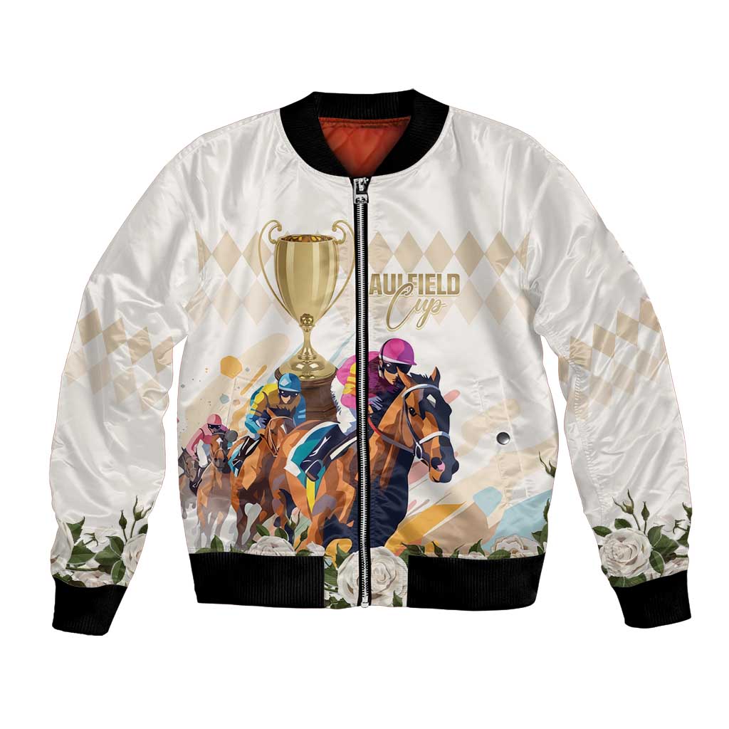 Australia Cup Caulfield Horse Racing Bomber Jacket Champion Trophy Mix White Roses - Aussie Hoodie