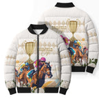 Australia Cup Caulfield Horse Racing Bomber Puffer Jacket Champion Trophy Mix White Roses - Aussie Hoodie