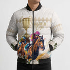 Australia Cup Caulfield Horse Racing Bomber Puffer Jacket Champion Trophy Mix White Roses - Aussie Hoodie