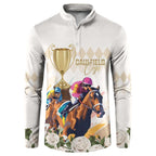 Australia Cup Caulfield Horse Racing Button Sweatshirt Champion Trophy Mix White Roses - Aussie Hoodie