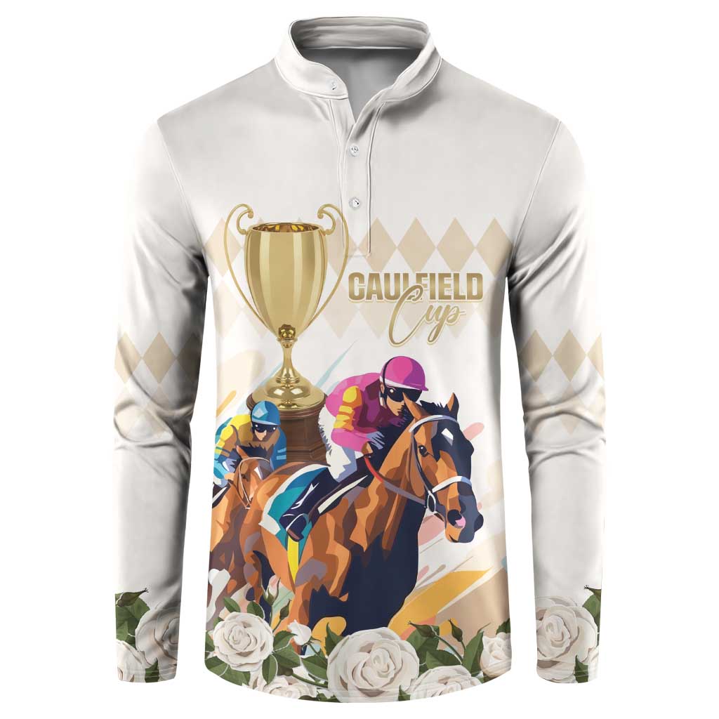 Australia Cup Caulfield Horse Racing Button Sweatshirt Champion Trophy Mix White Roses - Aussie Hoodie