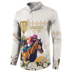 Australia Cup Caulfield Horse Racing Button Sweatshirt Champion Trophy Mix White Roses - Aussie Hoodie