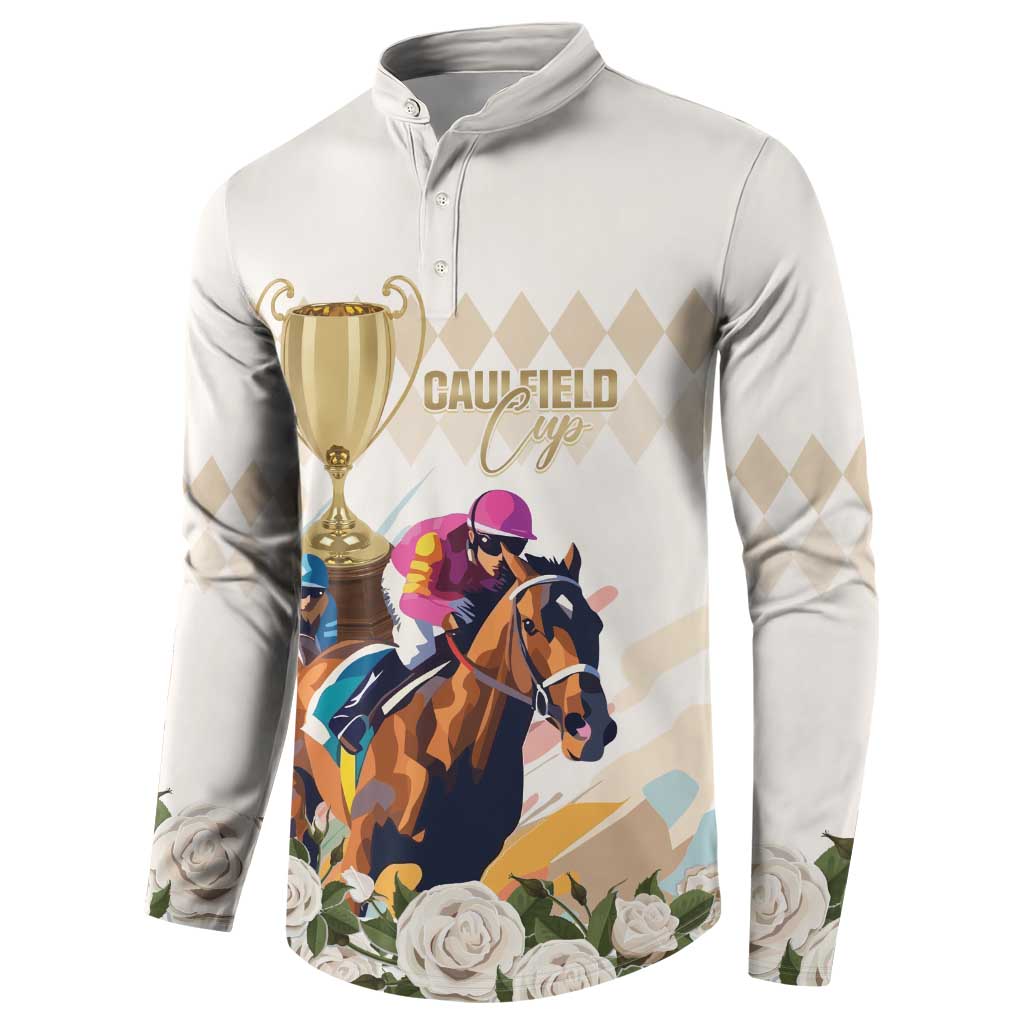 Australia Cup Caulfield Horse Racing Button Sweatshirt Champion Trophy Mix White Roses - Aussie Hoodie