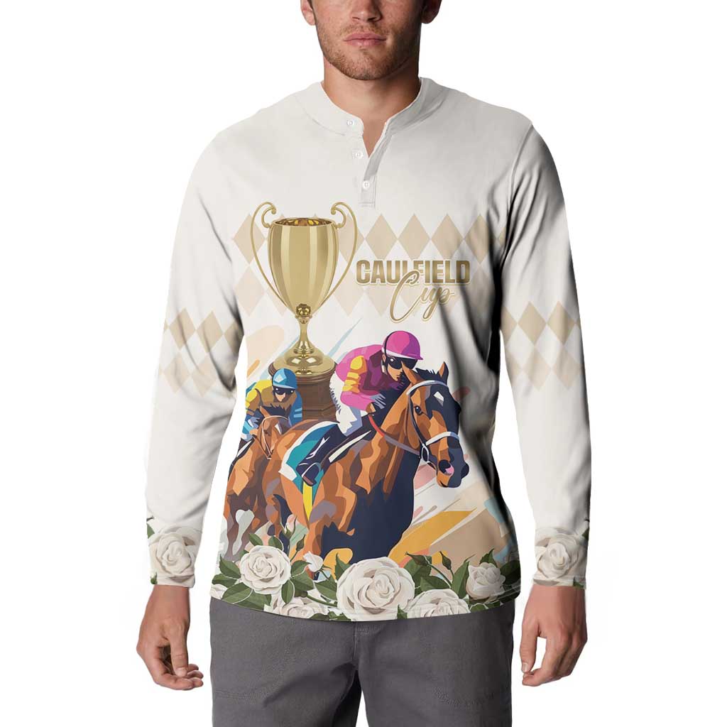 Australia Cup Caulfield Horse Racing Button Sweatshirt Champion Trophy Mix White Roses - Aussie Hoodie