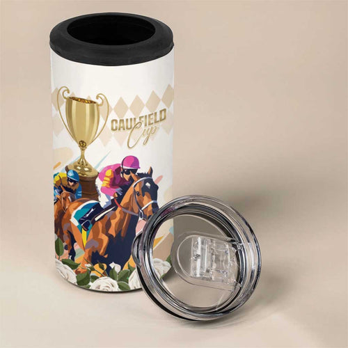 Australia Cup Caulfield Horse Racing 4 in 1 Can Cooler Tumbler Champion Trophy Mix White Roses - Aussie Hoodie