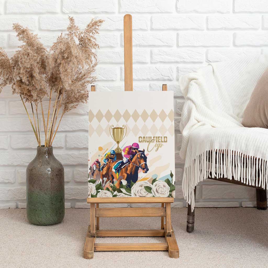 Australia Cup Caulfield Horse Racing Canvas Wall Art Champion Trophy Mix White Roses - Aussie Hoodie