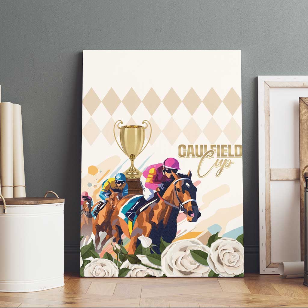 Australia Cup Caulfield Horse Racing Canvas Wall Art Champion Trophy Mix White Roses - Aussie Hoodie