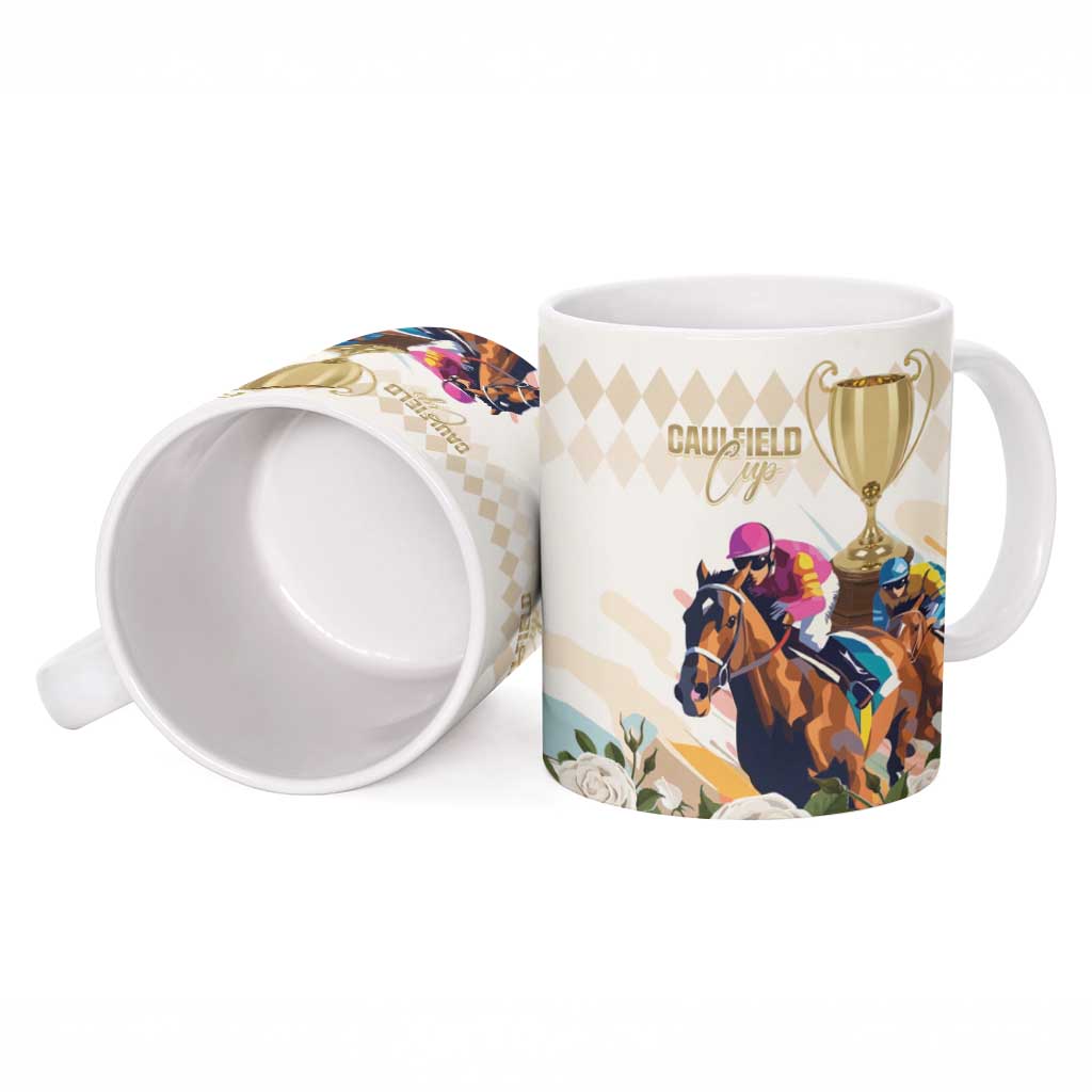 Australia Cup Caulfield Horse Racing Ceramic Mug Champion Trophy Mix White Roses - Aussie Hoodie