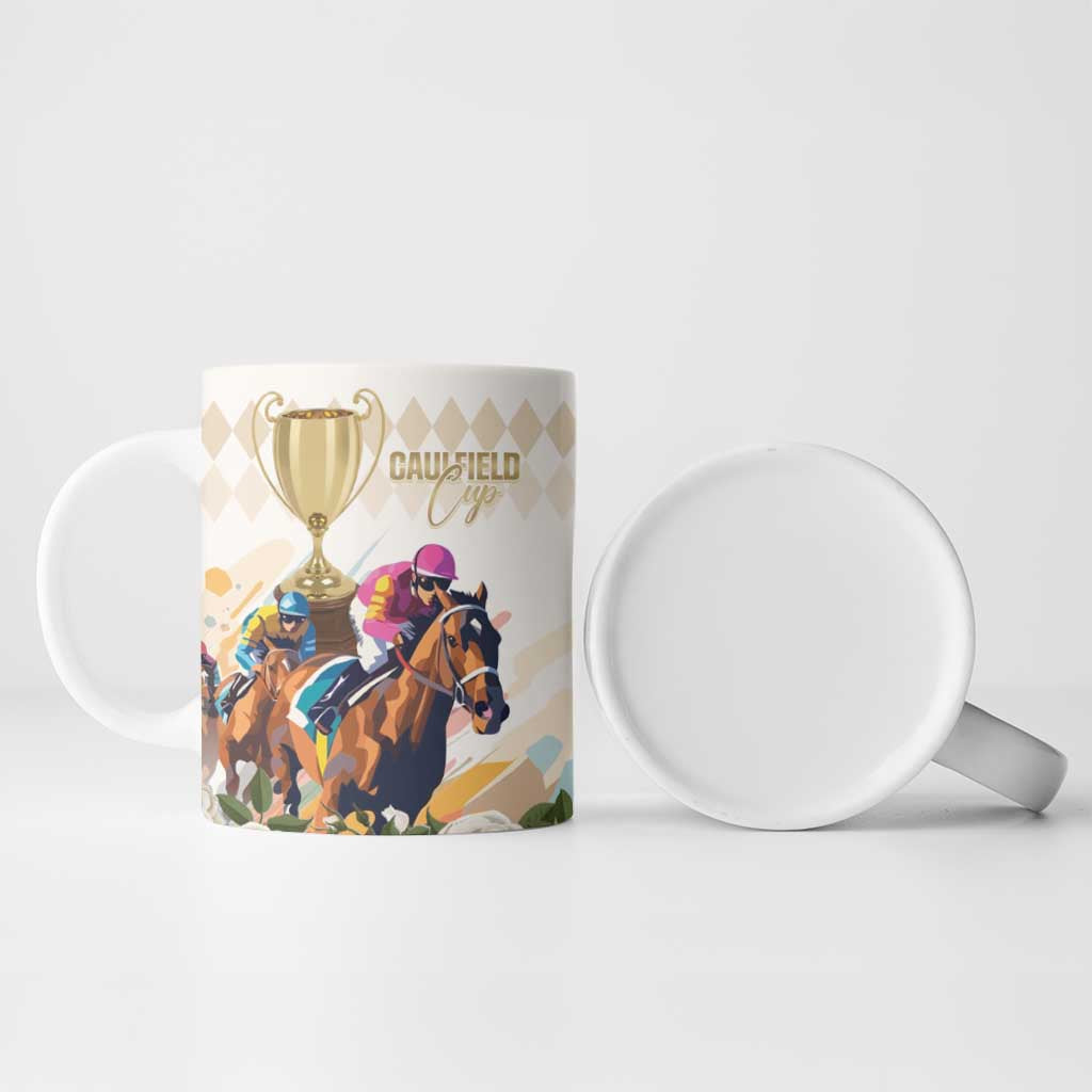 Australia Cup Caulfield Horse Racing Ceramic Mug Champion Trophy Mix White Roses - Aussie Hoodie