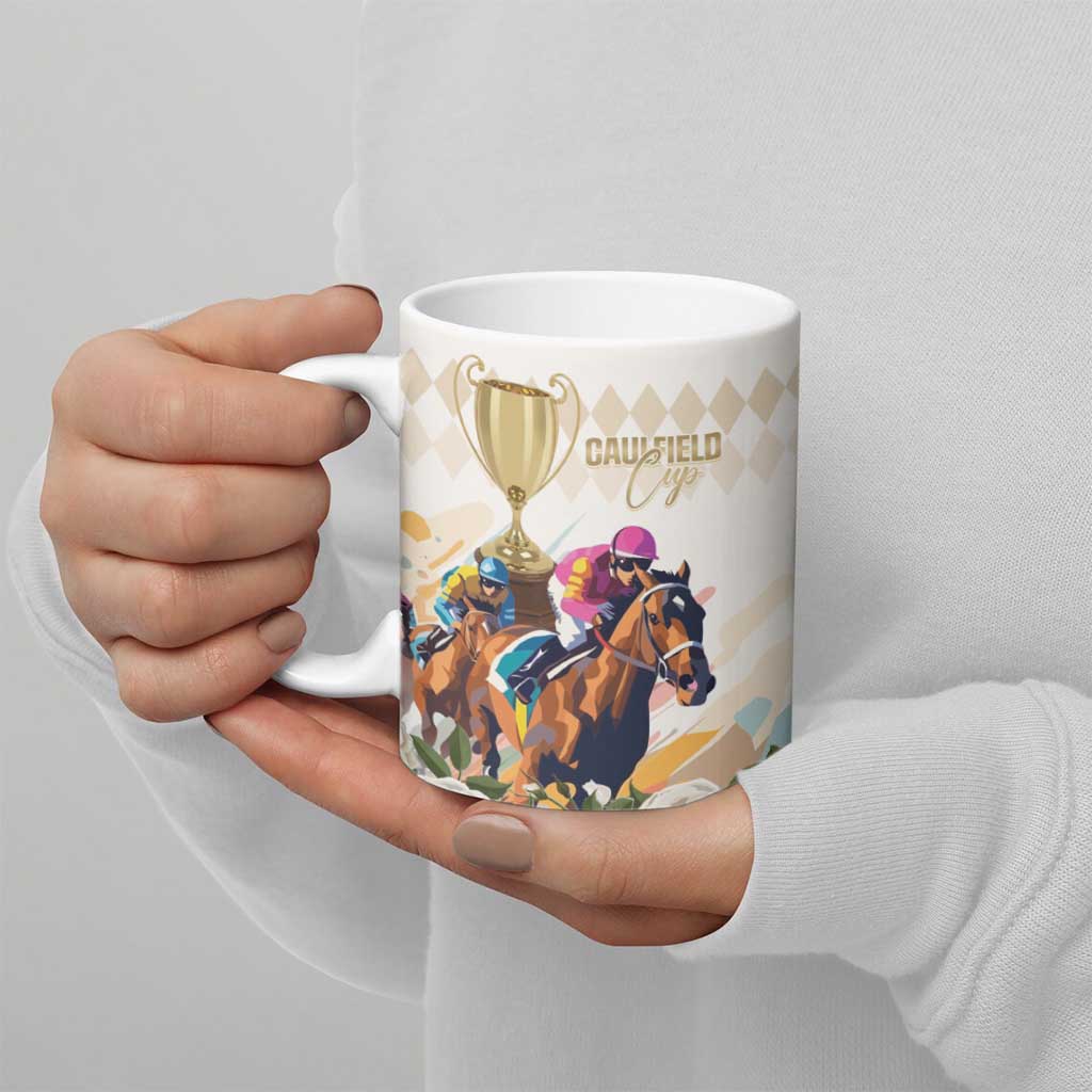 Australia Cup Caulfield Horse Racing Ceramic Mug Champion Trophy Mix White Roses - Aussie Hoodie