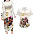 Australia Cup Caulfield Horse Racing Couples Matching Long Sleeve Bodycon Dress and Hawaiian Shirt Champion Trophy Mix White Roses - Aussie Hoodie