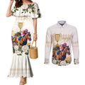 Australia Cup Caulfield Horse Racing Couples Matching Mermaid Dress and Long Sleeve Button Shirt Champion Trophy Mix White Roses - Aussie Hoodie