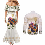 Australia Cup Caulfield Horse Racing Couples Matching Mermaid Dress and Long Sleeve Button Shirt Champion Trophy Mix White Roses - Aussie Hoodie
