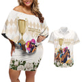 Australia Cup Caulfield Horse Racing Couples Matching Off Shoulder Short Dress and Hawaiian Shirt Champion Trophy Mix White Roses - Aussie Hoodie