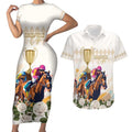 Australia Cup Caulfield Horse Racing Couples Matching Short Sleeve Bodycon Dress and Hawaiian Shirt Champion Trophy Mix White Roses - Aussie Hoodie