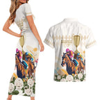 Australia Cup Caulfield Horse Racing Couples Matching Short Sleeve Bodycon Dress and Hawaiian Shirt Champion Trophy Mix White Roses - Aussie Hoodie