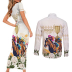 Australia Cup Caulfield Horse Racing Couples Matching Short Sleeve Bodycon Dress and Long Sleeve Button Shirt Champion Trophy Mix White Roses - Aussie Hoodie