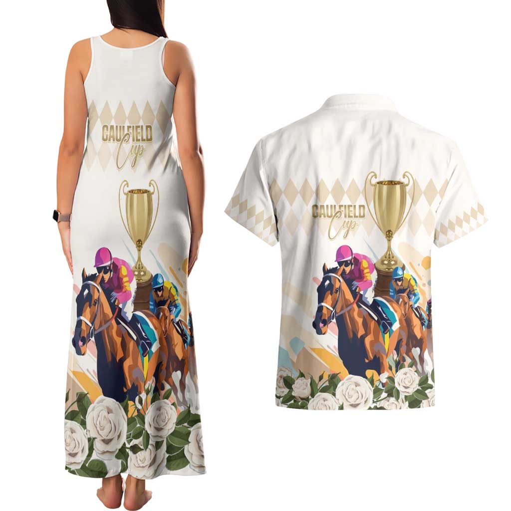 Australia Cup Caulfield Horse Racing Couples Matching Tank Maxi Dress and Hawaiian Shirt Champion Trophy Mix White Roses - Aussie Hoodie
