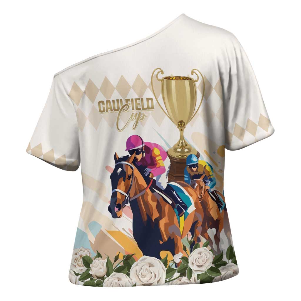 Australia Cup Caulfield Horse Racing Cross Shoulder Shirt Champion Trophy Mix White Roses - Aussie Hoodie