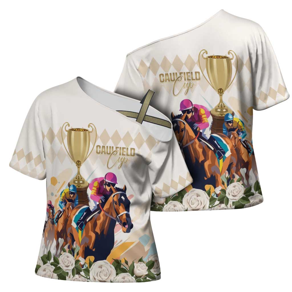 Australia Cup Caulfield Horse Racing Cross Shoulder Shirt Champion Trophy Mix White Roses - Aussie Hoodie