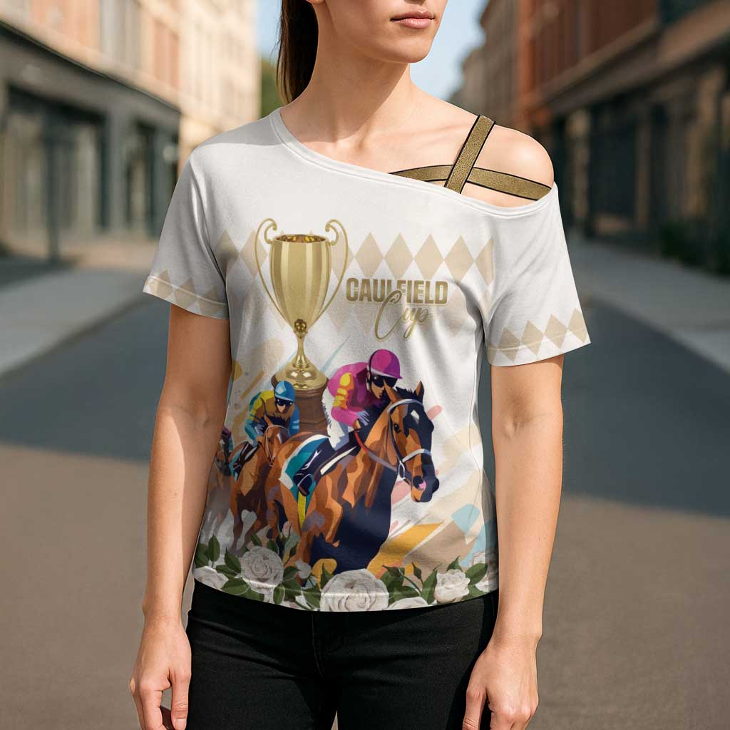 Australia Cup Caulfield Horse Racing Cross Shoulder Shirt Champion Trophy Mix White Roses - Aussie Hoodie