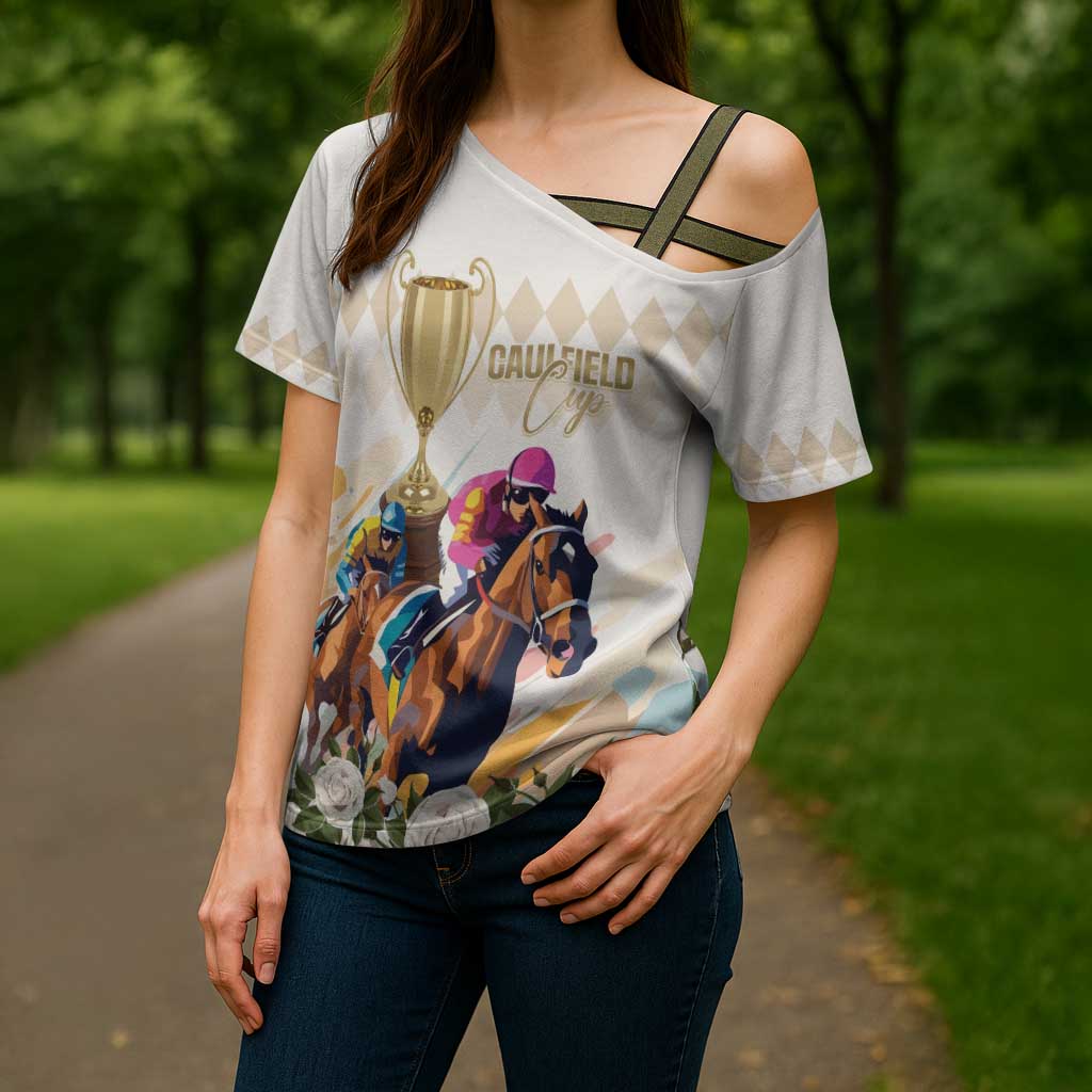 Australia Cup Caulfield Horse Racing Cross Shoulder Shirt Champion Trophy Mix White Roses - Aussie Hoodie
