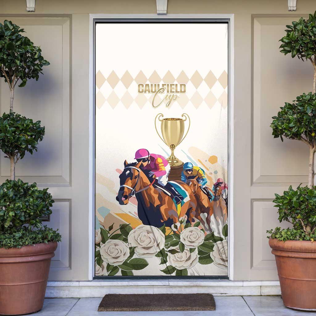 Australia Cup Caulfield Horse Racing Door Cover Champion Trophy Mix White Roses - Aussie Hoodie