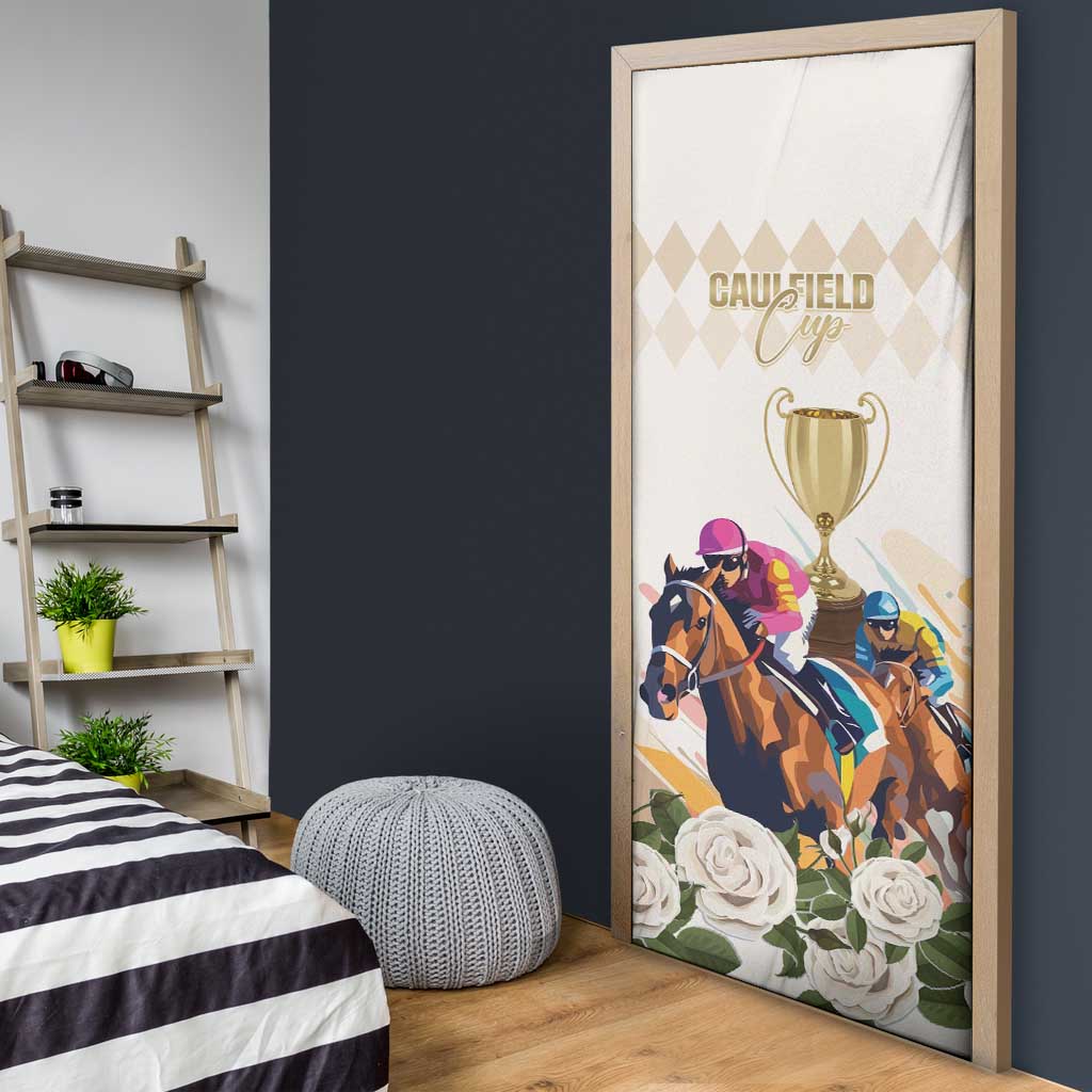 Australia Cup Caulfield Horse Racing Door Cover Champion Trophy Mix White Roses - Aussie Hoodie
