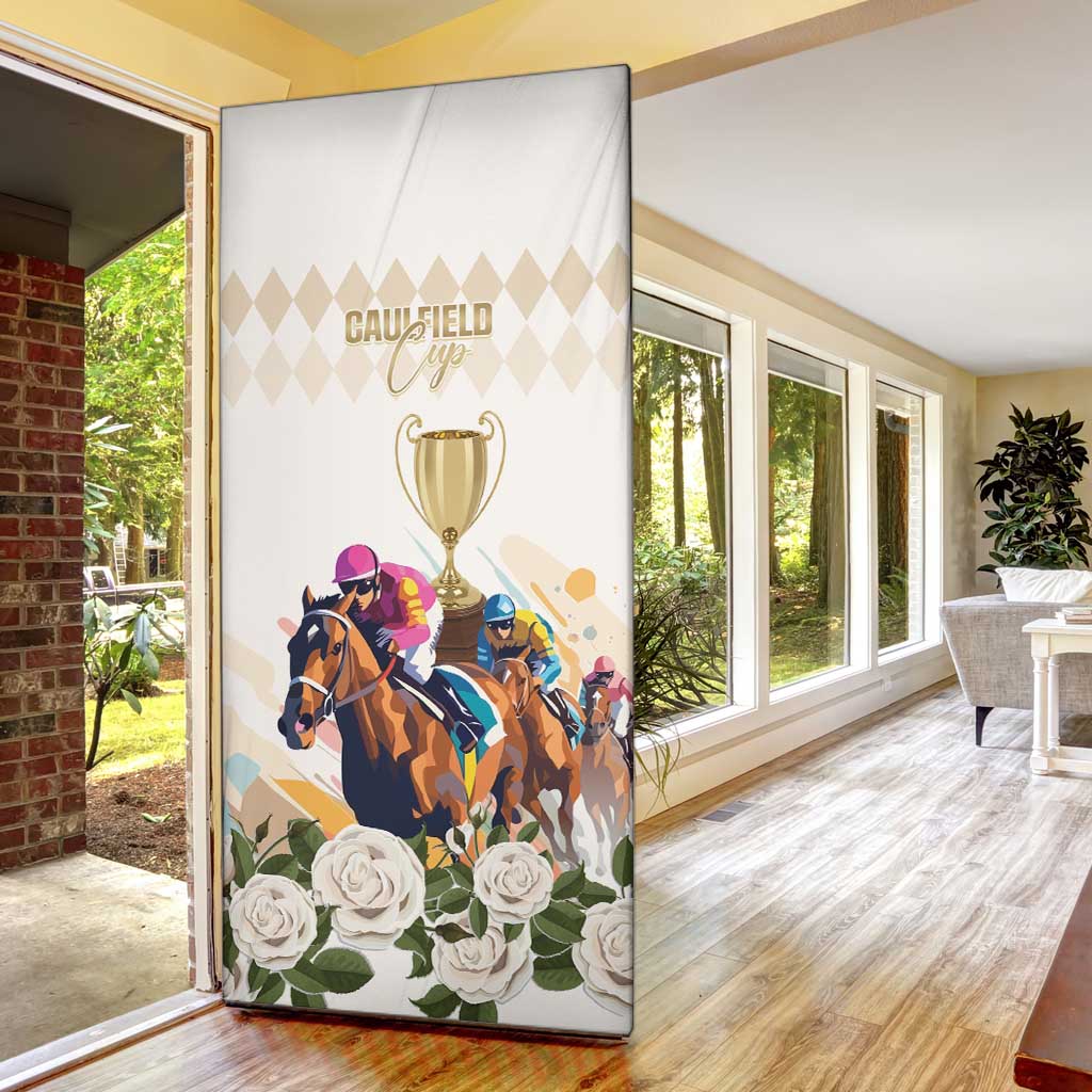 Australia Cup Caulfield Horse Racing Door Cover Champion Trophy Mix White Roses - Aussie Hoodie