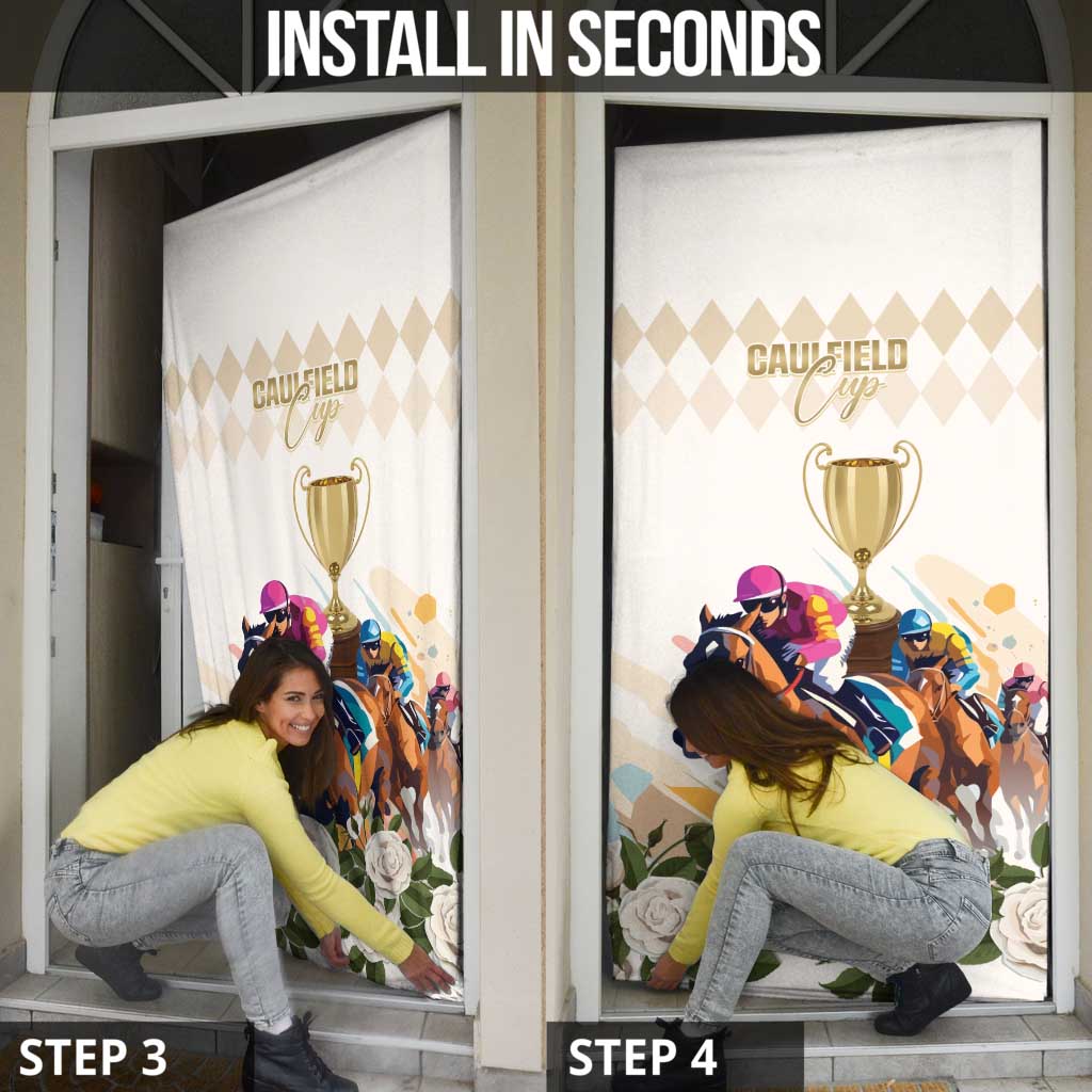 Australia Cup Caulfield Horse Racing Door Cover Champion Trophy Mix White Roses - Aussie Hoodie