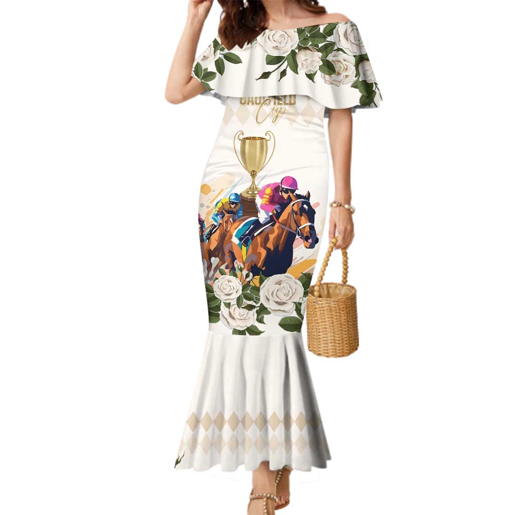 Australia Cup Caulfield Horse Racing Family Matching Mermaid Dress and Hawaiian Shirt Champion Trophy Mix White Roses - Aussie Hoodie
