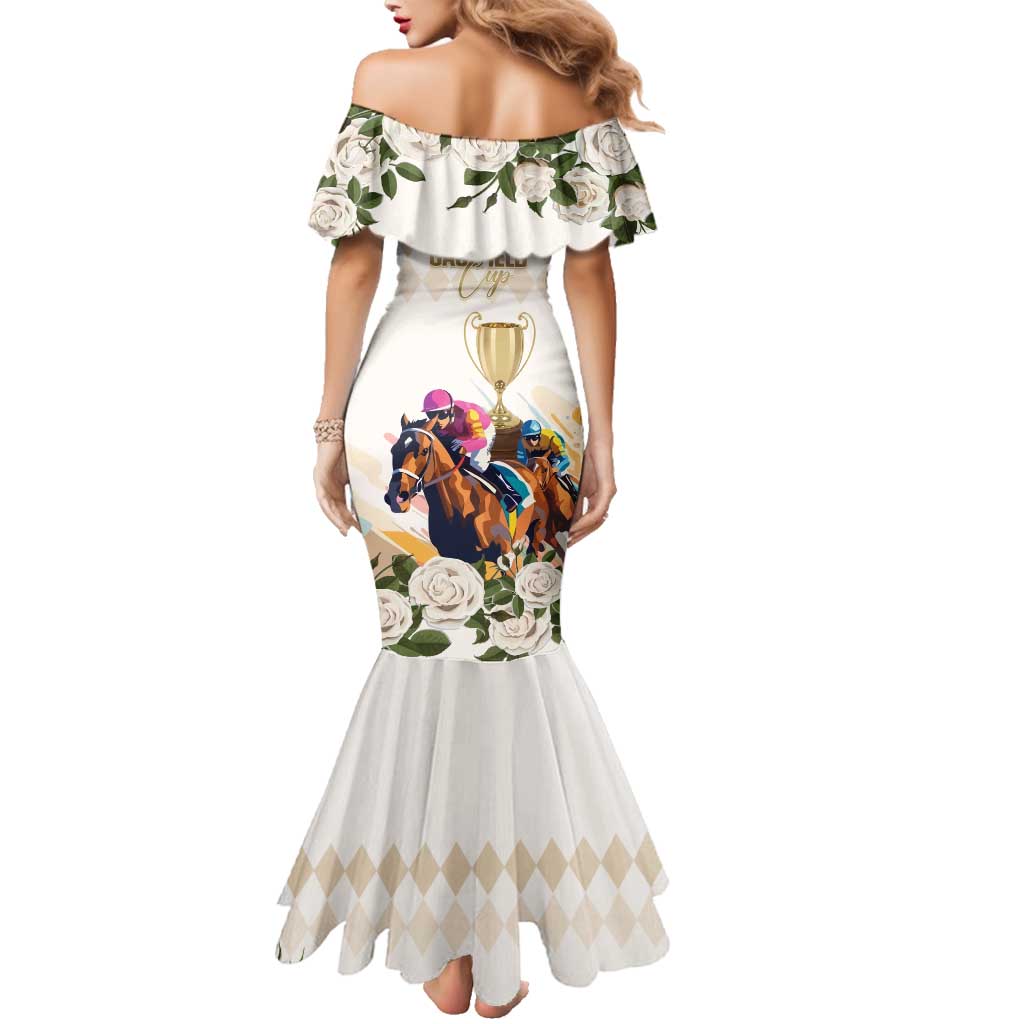 Australia Cup Caulfield Horse Racing Family Matching Mermaid Dress and Hawaiian Shirt Champion Trophy Mix White Roses - Aussie Hoodie