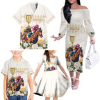 Australia Cup Caulfield Horse Racing Family Matching Off The Shoulder Long Sleeve Dress and Hawaiian Shirt Champion Trophy Mix White Roses - Aussie Hoodie
