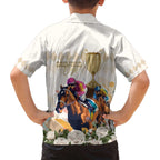 Australia Cup Caulfield Horse Racing Family Matching Off The Shoulder Long Sleeve Dress and Hawaiian Shirt Champion Trophy Mix White Roses - Aussie Hoodie