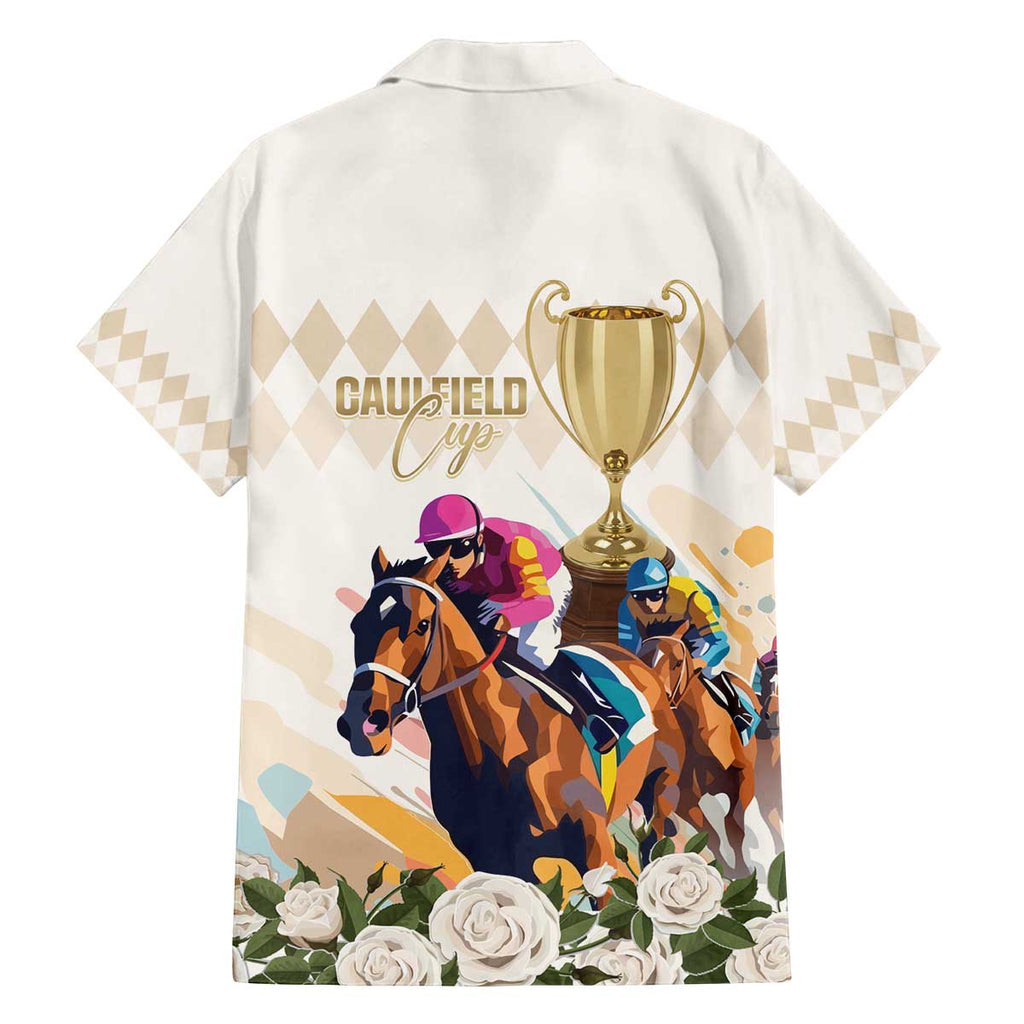 Australia Cup Caulfield Horse Racing Family Matching Off The Shoulder Long Sleeve Dress and Hawaiian Shirt Champion Trophy Mix White Roses - Aussie Hoodie
