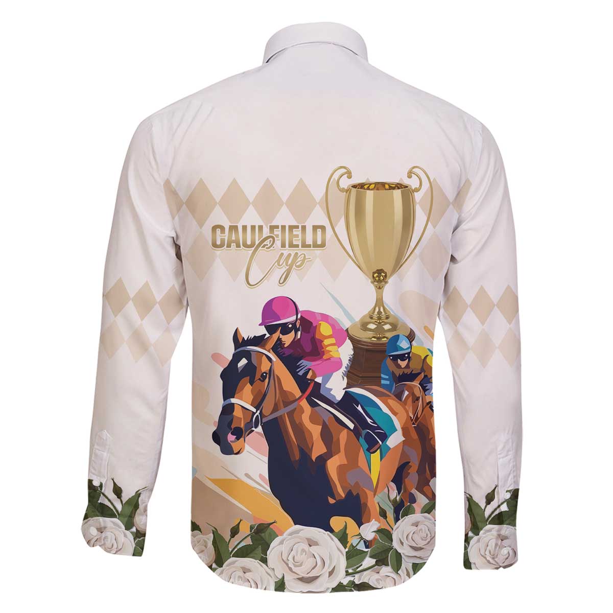 Australia Cup Caulfield Horse Racing Family Matching Off The Shoulder Long Sleeve Dress and Hawaiian Shirt Champion Trophy Mix White Roses - Aussie Hoodie