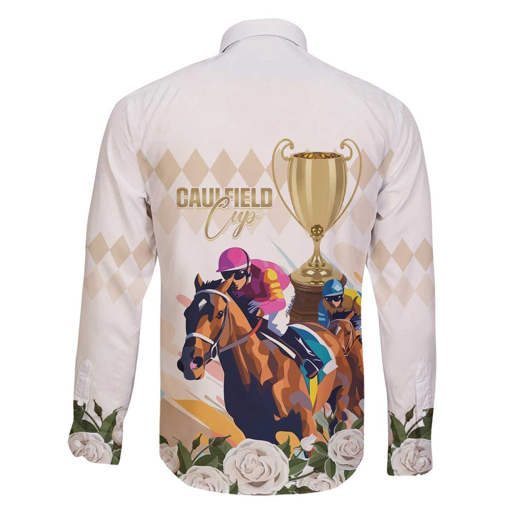 Australia Cup Caulfield Horse Racing Family Matching Off The Shoulder Long Sleeve Dress and Hawaiian Shirt Champion Trophy Mix White Roses - Aussie Hoodie